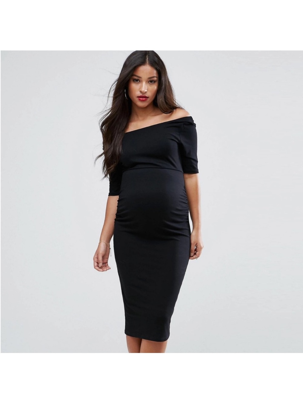 ASOS Maternity PETITE Bardot Dress With Half Sleeve - Black / US 6